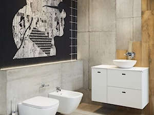 Loftowa łazienka z tapetą - zdjęcie od Salon HOFF