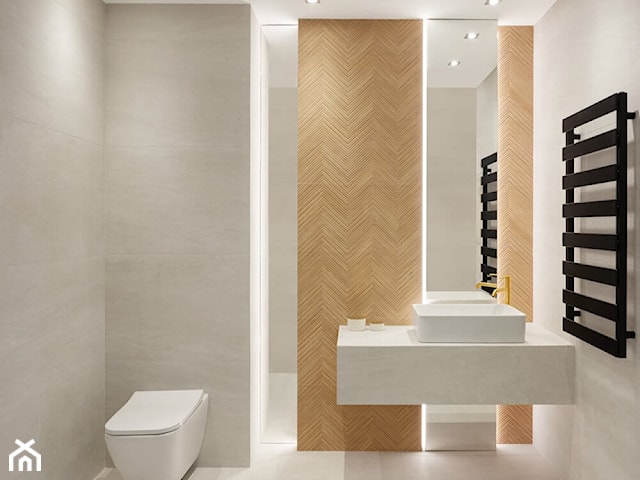 Płytki w jodełkę w minimalistycznej łazience | Salon HOFF 