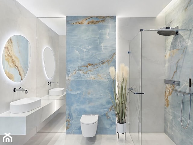 Jasna łazienka w błękicie i bieli | Salon HOFF 
