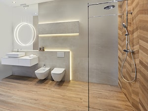 Łazienka z kamieniem i drewnem - zdjęcie od Salon HOFF