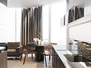 Mieszkanie w Rzeszowie - Średnia otwarta z salonem biała czarna z zabudowaną lodówką z podblatowym zlewozmywakiem kuchnia dwurzędowa z oknem, styl nowoczesny - zdjęcie od S.W.STUDIO