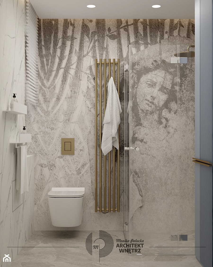 Błękitna łazienka w stylu art&deco - Łazienka, styl glamour - zdjęcie od Monika Pałucka Architekt Wnętrz
