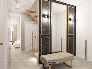 Parter domu w złocie i sztukaterii - Hol / przedpokój, styl glamour - zdjęcie od Monika Pałucka Architekt Wnętrz