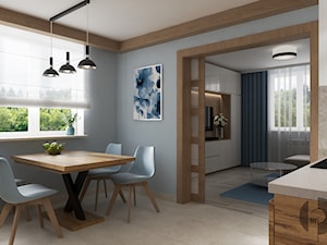 Beże i błękity w kuchni przejściowej i salonie - zdjęcie od Monika Pałucka Architekt Wnętrz