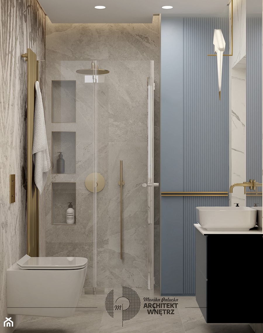 Błękitna łazienka w stylu art&deco - Łazienka, styl glamour - zdjęcie od Monika Pałucka Architekt Wnętrz
