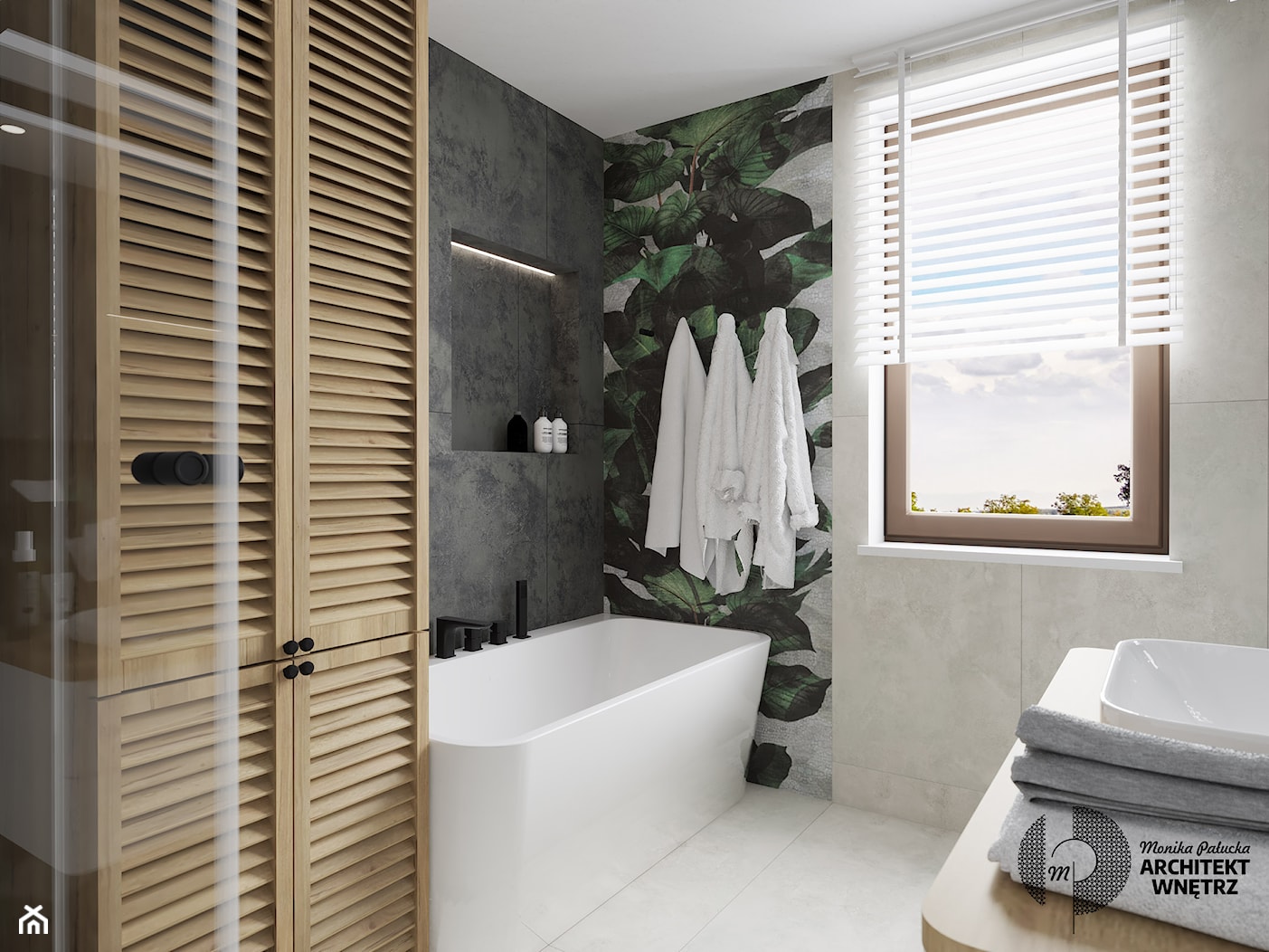 Męska łazienka z zielonym akcentem - zdjęcie od Monika Pałucka Architekt Wnętrz - Homebook