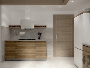 Beże i błękity w kuchni przejściowej i salonie - zdjęcie od Monika Pałucka Architekt Wnętrz