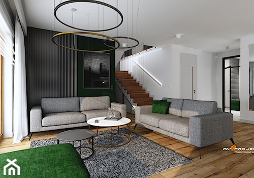 Projekt domu w Magdalence - Duży biały czarny salon, styl nowoczesny - zdjęcie od Mysprojekt Marek Myszkowski