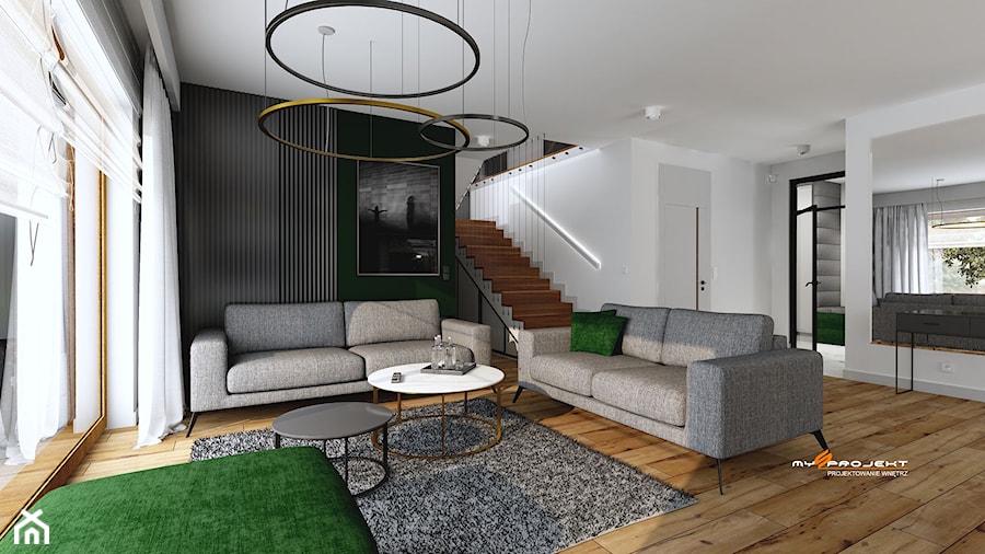 Projekt domu w Magdalence - Duży biały czarny salon, styl nowoczesny - zdjęcie od Mysprojekt Marek Myszkowski