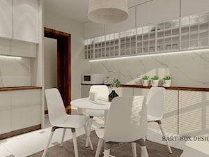 Kuchnia - Średnia otwarta biała z zabudowaną lodówką z lodówką wolnostojącą kuchnia dwurzędowa z oknem, styl tradycyjny - zdjęcie od Justyna Nabielec
