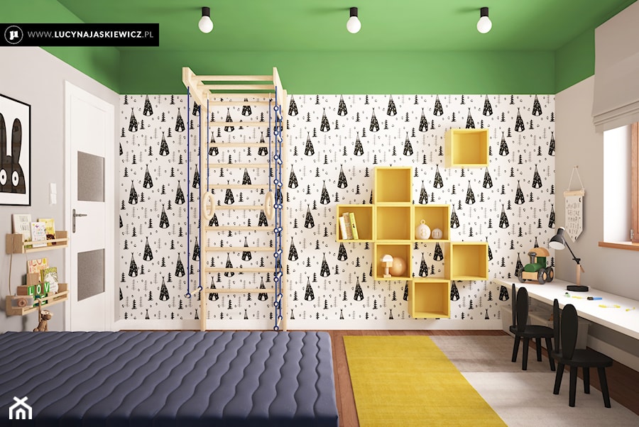 POKÓJ DZIECIĘCY AZ W MIĘDZYCHODZIE - Średni biały szary zielony pokój dziecka dla dziecka dla chłopca dla dziewczynki, styl nowoczesny - zdjęcie od LUCYNA JAŚKIEWICZ Architektura & Wnętrza