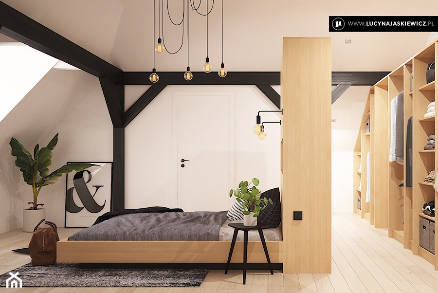 DOM JP W LUSÓWKU - Średnia biała sypialnia na poddaszu, styl nowoczesny - zdjęcie od LUCYNA JAŚKIEWICZ Architektura & Wnętrza
