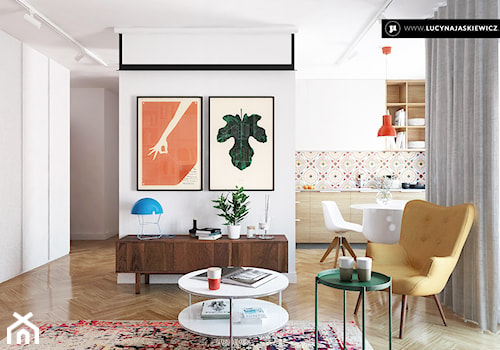 MIESZKANIE AJ WE WROCŁAWIU - Duży biały salon z kuchnią z jadalnią, styl nowoczesny - zdjęcie od LUCYNA JAŚKIEWICZ Architektura & Wnętrza