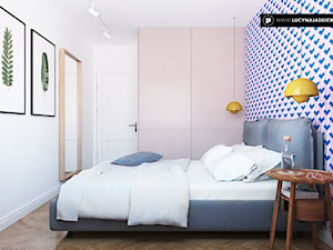MIESZKANIE AJ WE WROCŁAWIU - Średnia biała niebieska sypialnia, styl nowoczesny - zdjęcie od LUCYNA JAŚKIEWICZ Architektura & Wnętrza
