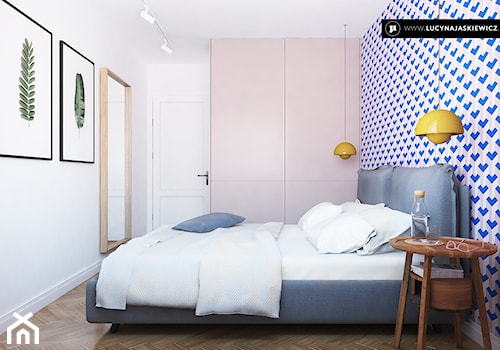 MIESZKANIE AJ WE WROCŁAWIU - Średnia biała niebieska sypialnia, styl nowoczesny - zdjęcie od LUCYNA JAŚKIEWICZ Architektura & Wnętrza