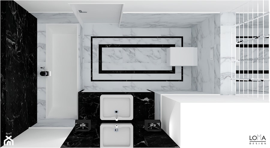 Mieszkanie Atelier Żoliborz - Mała bez okna z lustrem z marmurową podłogą łazienka, styl glamour - zdjęcie od LOMAdesign