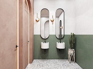 „Najpiękniejsze wnętrza z drzwiami DRE” - Mała bez okna z lustrem z dwoma umywalkami z marmurową podłogą łazienka, styl nowoczesny - zdjęcie od DRE