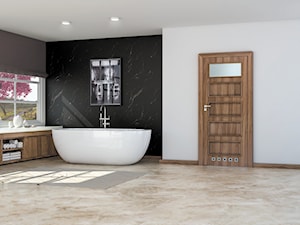 Aldea - Duża z marmurową podłogą z punktowym oświetleniem łazienka z oknem, styl minimalistyczny - zdjęcie od DRE