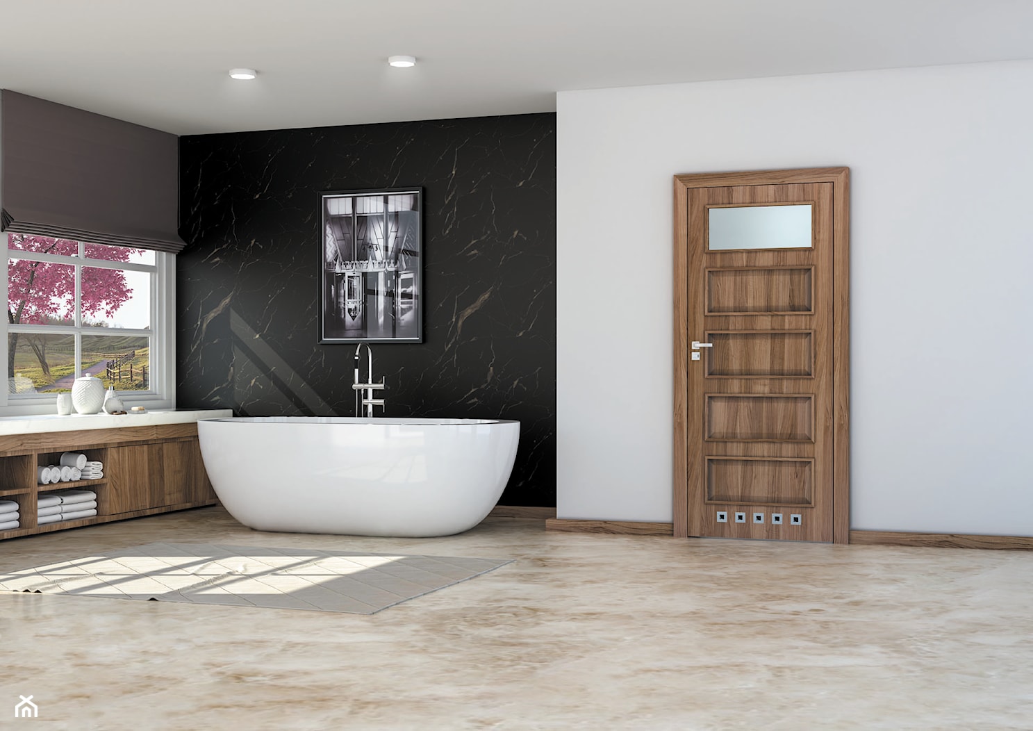Aldea - Duża z marmurową podłogą z punktowym oświetleniem łazienka z oknem, styl minimalistyczny - zdjęcie od DRE - Homebook
