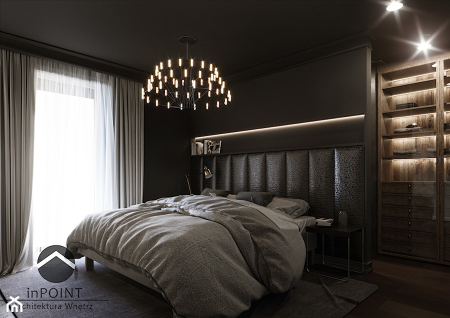Ciemna sypialnia - Sypialnia, styl nowoczesny - zdjęcie od inPOINT Architektura Wnętrz