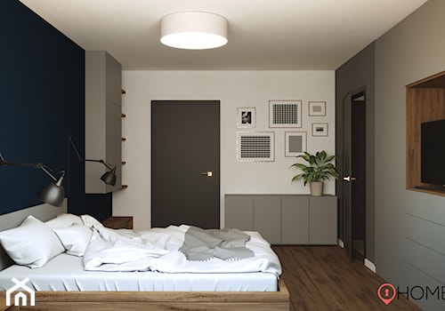 Taste of Wood & Grey - Średnia biała czarna niebieska sypialnia, styl nowoczesny - zdjęcie od Homeasy