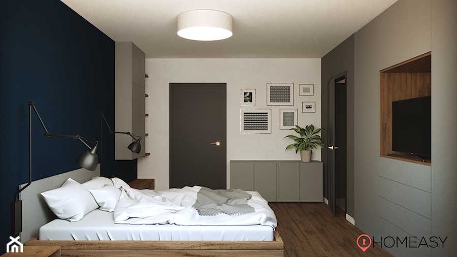 Taste of Wood & Grey - Średnia biała czarna niebieska sypialnia, styl nowoczesny - zdjęcie od Homeasy