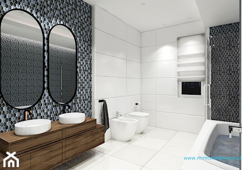 KROP łazienka z piękna mozaiką :) - Średnia bez okna z dwoma umywalkami z punktowym oświetleniem łazienka, styl nowoczesny - zdjęcie od mimtwardowscy