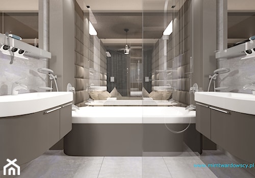 ROOM 01 Pokój hotelowy nowoczesny :) - Mała bez okna z lustrem z dwoma umywalkami łazienka, styl skandynawski - zdjęcie od mimtwardowscy