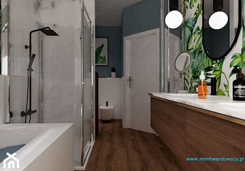 LEWA łazienka w zieleni :) - Duża bez okna z lustrem z dwoma umywalkami łazienka, styl nowoczesny - zdjęcie od mimtwardowscy