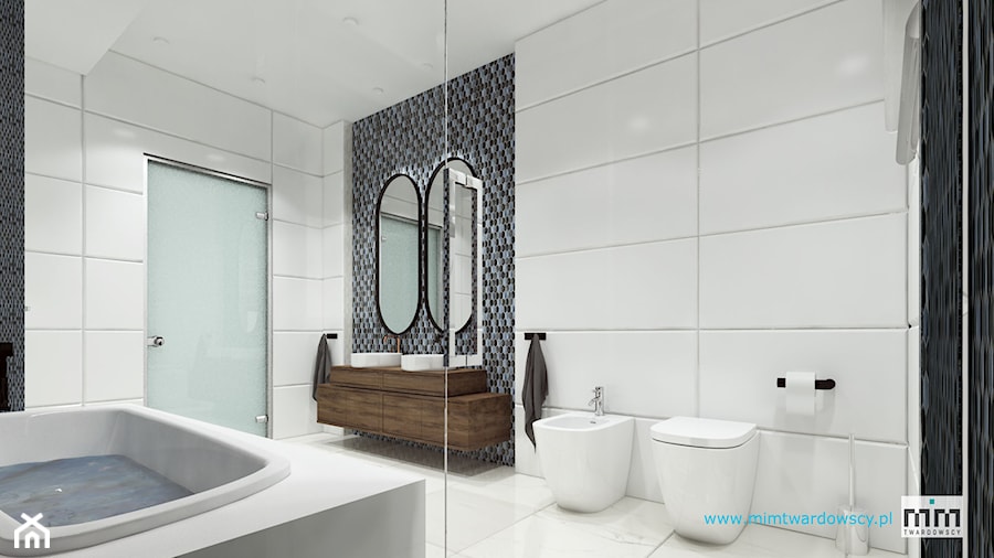 KROP łazienka z piękna mozaiką :) - Średnia z dwoma umywalkami z punktowym oświetleniem łazienka z oknem, styl nowoczesny - zdjęcie od mimtwardowscy