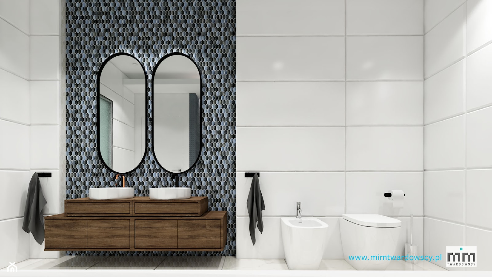 KROP łazienka z piękna mozaiką :) - Średnia bez okna z lustrem z dwoma umywalkami łazienka, styl nowoczesny - zdjęcie od mimtwardowscy - Homebook