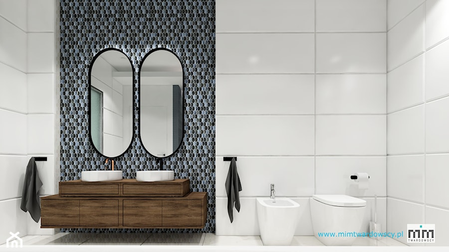 KROP łazienka z piękna mozaiką :) - Średnia bez okna z lustrem z dwoma umywalkami łazienka, styl nowoczesny - zdjęcie od mimtwardowscy