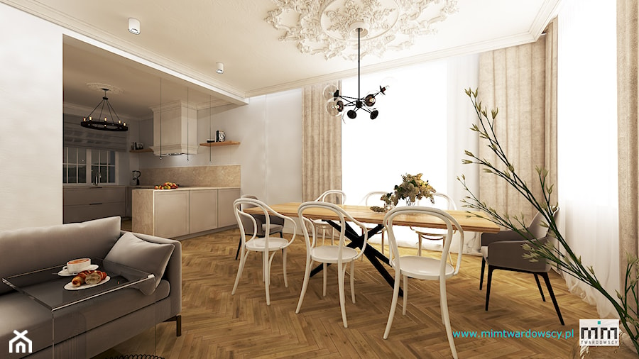 SKRO klasyka ze sztukaterią :) - Średni szary salon z kuchnią z jadalnią, styl tradycyjny - zdjęcie od mimtwardowscy
