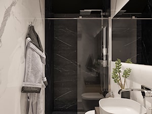 Mała bez okna z lustrem z marmurową podłogą łazienka, styl minimalistyczny - zdjęcie od Sublime studio