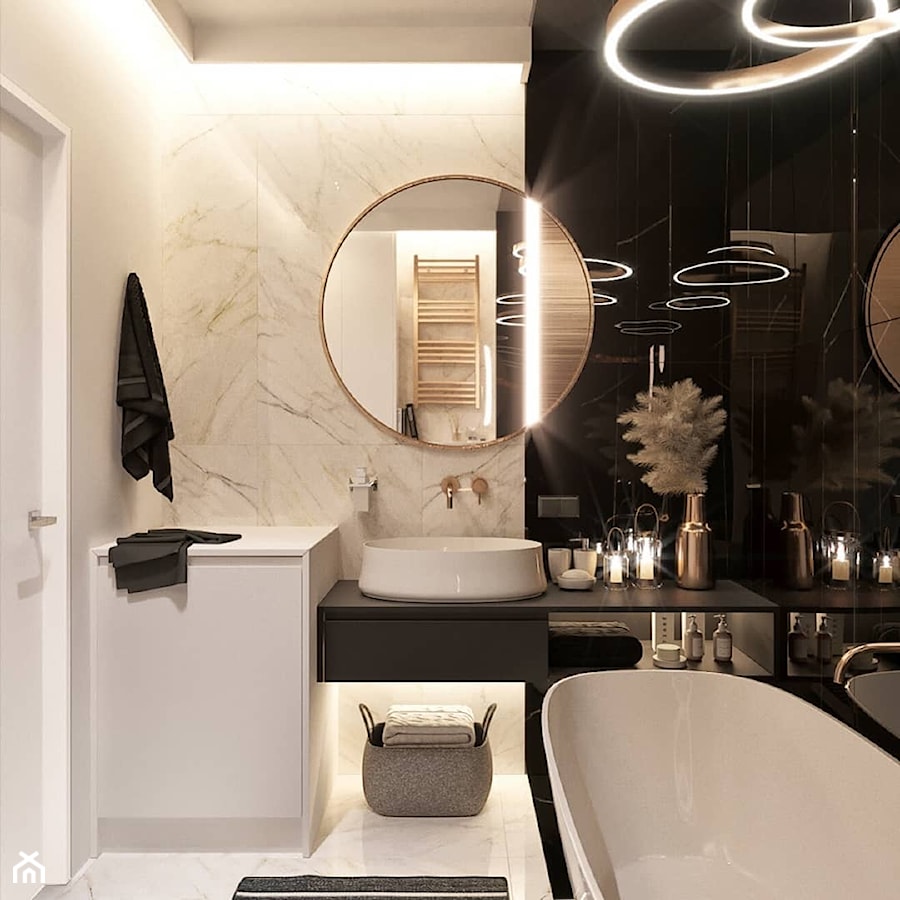 Mała bez okna z lustrem z marmurową podłogą łazienka, styl nowoczesny - zdjęcie od Sublime studio