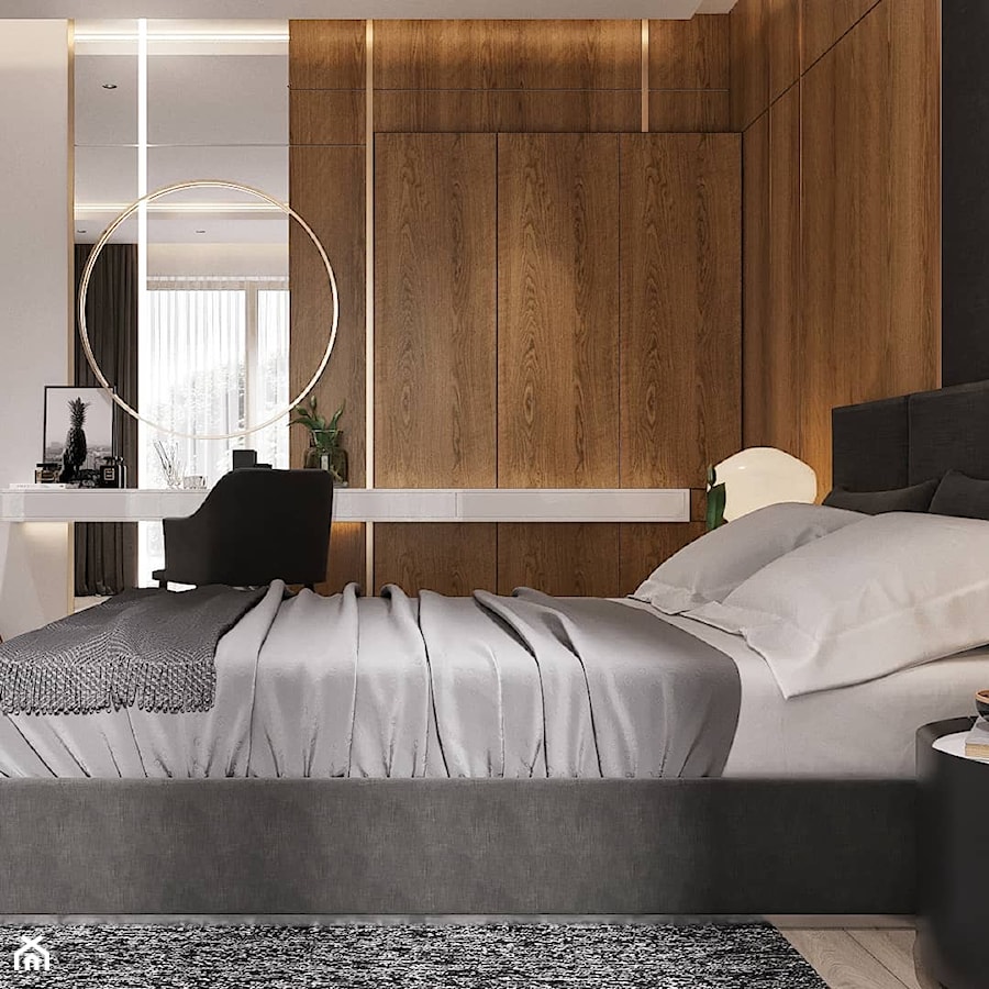 Mała biała czarna sypialnia, styl nowoczesny - zdjęcie od Sublime studio