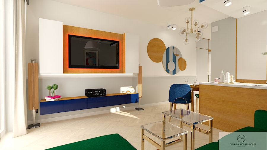 Mieszkanie 56 m2 - dwa pokoje + salon z aneksem kuchennym + taras - Duży biały szary salon z kuchnią, styl nowoczesny - zdjęcie od DESIGNYOURHOME