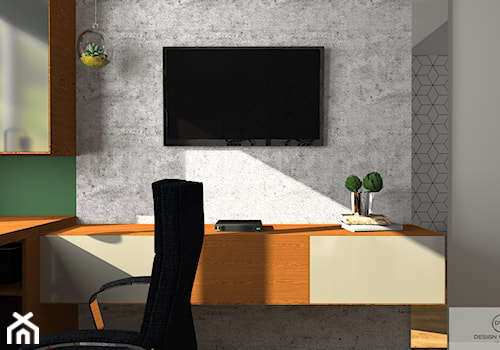 Domowe Biuro - Średnie w osobnym pomieszczeniu z zabudowanym biurkiem szare zielone biuro, styl nowoczesny - zdjęcie od DESIGNYOURHOME