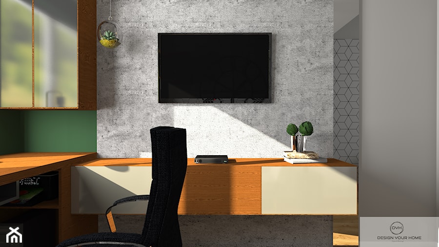 Domowe Biuro - Średnie w osobnym pomieszczeniu z zabudowanym biurkiem szare zielone biuro, styl nowoczesny - zdjęcie od DESIGNYOURHOME