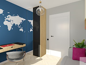 Mieszkanie 56 m2 - dwa pokoje + salon z aneksem kuchennym + taras - Małe z sofą niebieskie szare biuro, styl nowoczesny - zdjęcie od DESIGNYOURHOME