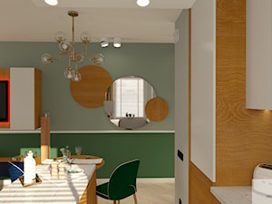 Mieszkanie 56 m2 - dwa pokoje + salon z aneksem kuchennym + taras - Średnia otwarta z salonem z kamiennym blatem szara zielona z zabudowaną lodówką z lodówką wolnostojącą kuchnia dwurzędowa z wyspą lub półwyspem, styl nowoczesny - zdjęcie od DESIGNYOURHOME