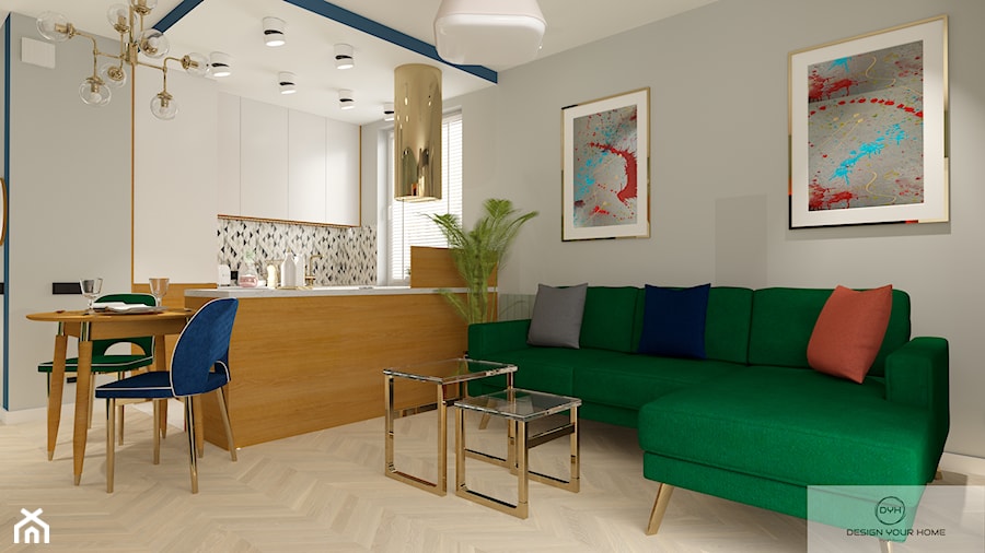 Mieszkanie 56 m2 - dwa pokoje + salon z aneksem kuchennym + taras - Mały szary salon z kuchnią z jadalnią, styl nowoczesny - zdjęcie od DESIGNYOURHOME