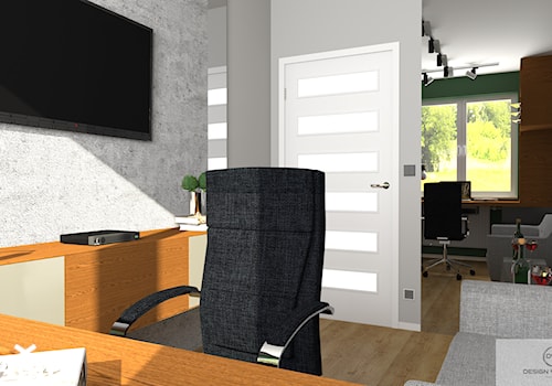 Domowe Biuro - Średnie w osobnym pomieszczeniu z sofą z zabudowanym biurkiem białe szare biuro, styl nowoczesny - zdjęcie od DESIGNYOURHOME