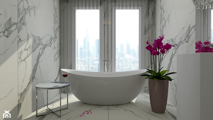 Pokój Kąpielowy - Mała z marmurową podłogą łazienka z oknem, styl nowoczesny - zdjęcie od DESIGNYOURHOME