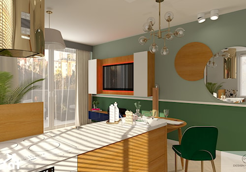 Mieszkanie 56 m2 - dwa pokoje + salon z aneksem kuchennym + taras - Średni zielony salon z kuchnią z jadalnią, styl nowoczesny - zdjęcie od DESIGNYOURHOME
