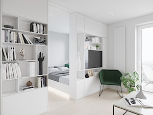 GDAŃSK 28m2 - Mały biały salon z tarasem / balkonem, styl minimalistyczny - zdjęcie od JD Architects
