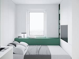 GDAŃSK 28m2 - Mała biała z biurkiem z panelami tapicerowanymi sypialnia, styl minimalistyczny - zdjęcie od JD Architects