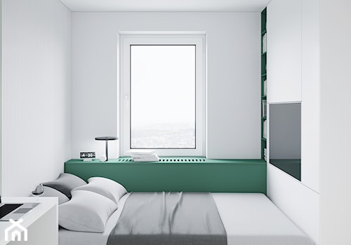 GDAŃSK 28m2 - Mała biała z biurkiem z panelami tapicerowanymi sypialnia, styl minimalistyczny - zdjęcie od JD Architects