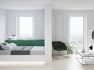 GDAŃSK 28m2 - Mała biała zielona z panelami tapicerowanymi sypialnia, styl minimalistyczny - zdjęcie od JD Architects