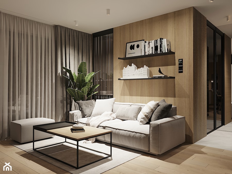 PIŁA 40m2 - Mały brązowy salon, styl minimalistyczny - zdjęcie od JD Architects